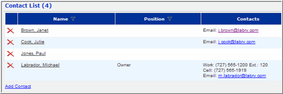 Contact List (Dealer)