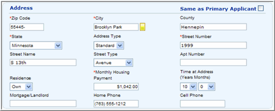 LoanApp-Address Info